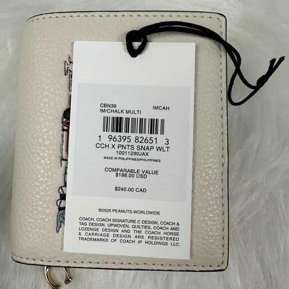Coach X Peanuts Snap Wallet In Leather/Gold/Chalk Multi CBN36 NWT - Picture 4 of 5